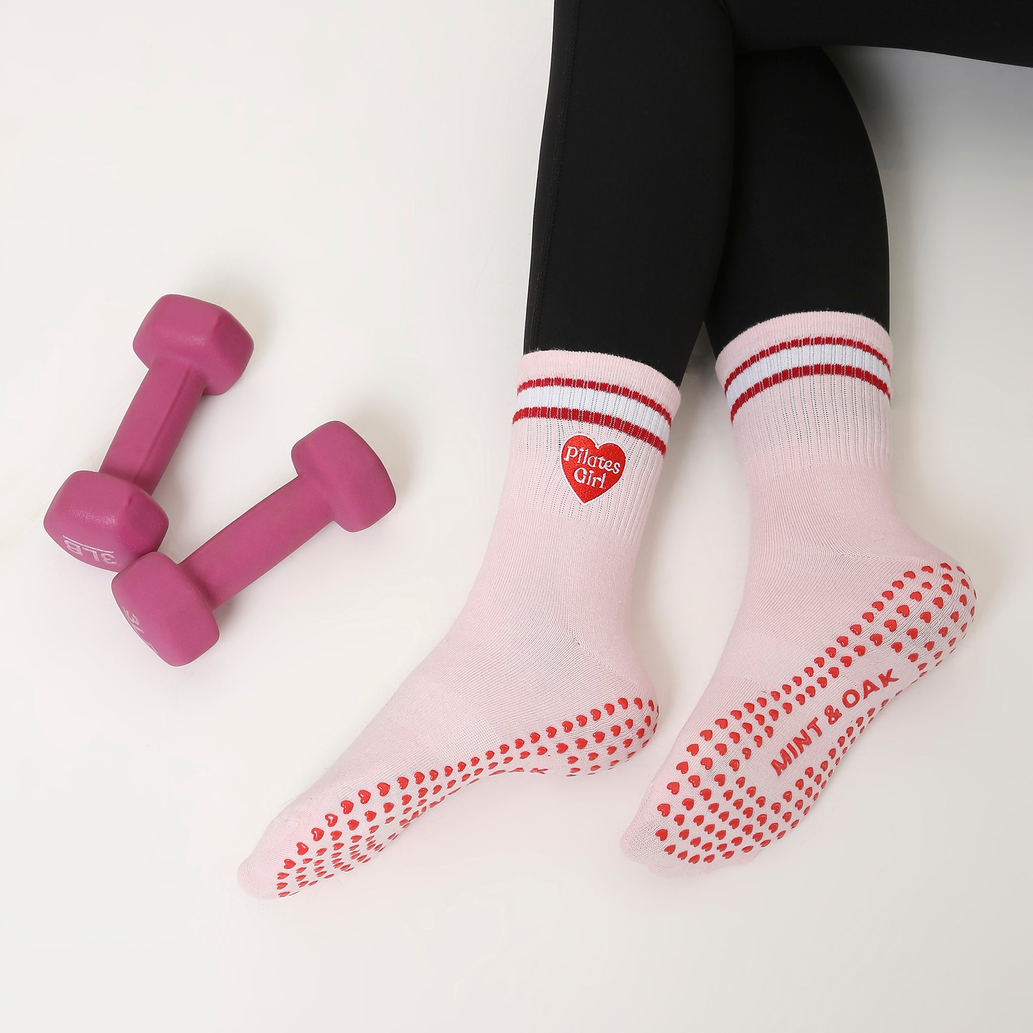 Yoga and Pilates Crew/ Full length Non-Slip Socks for Women - Rose Red Pilates Girl