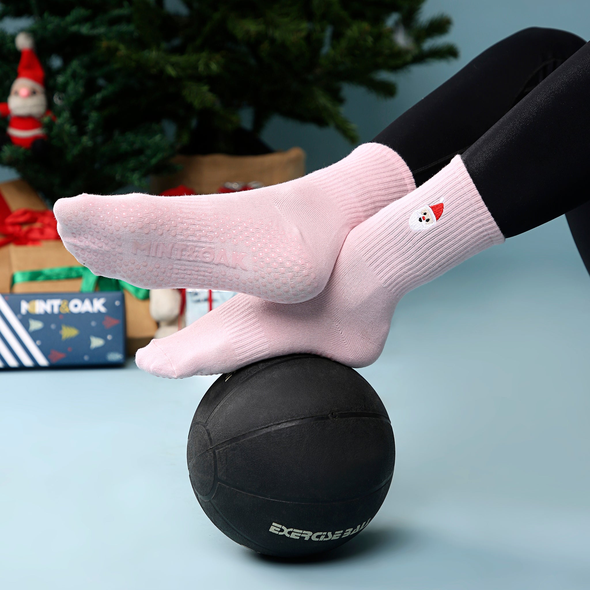 Varsity Santa Pilates Socks - Christmas Collection - Pink
