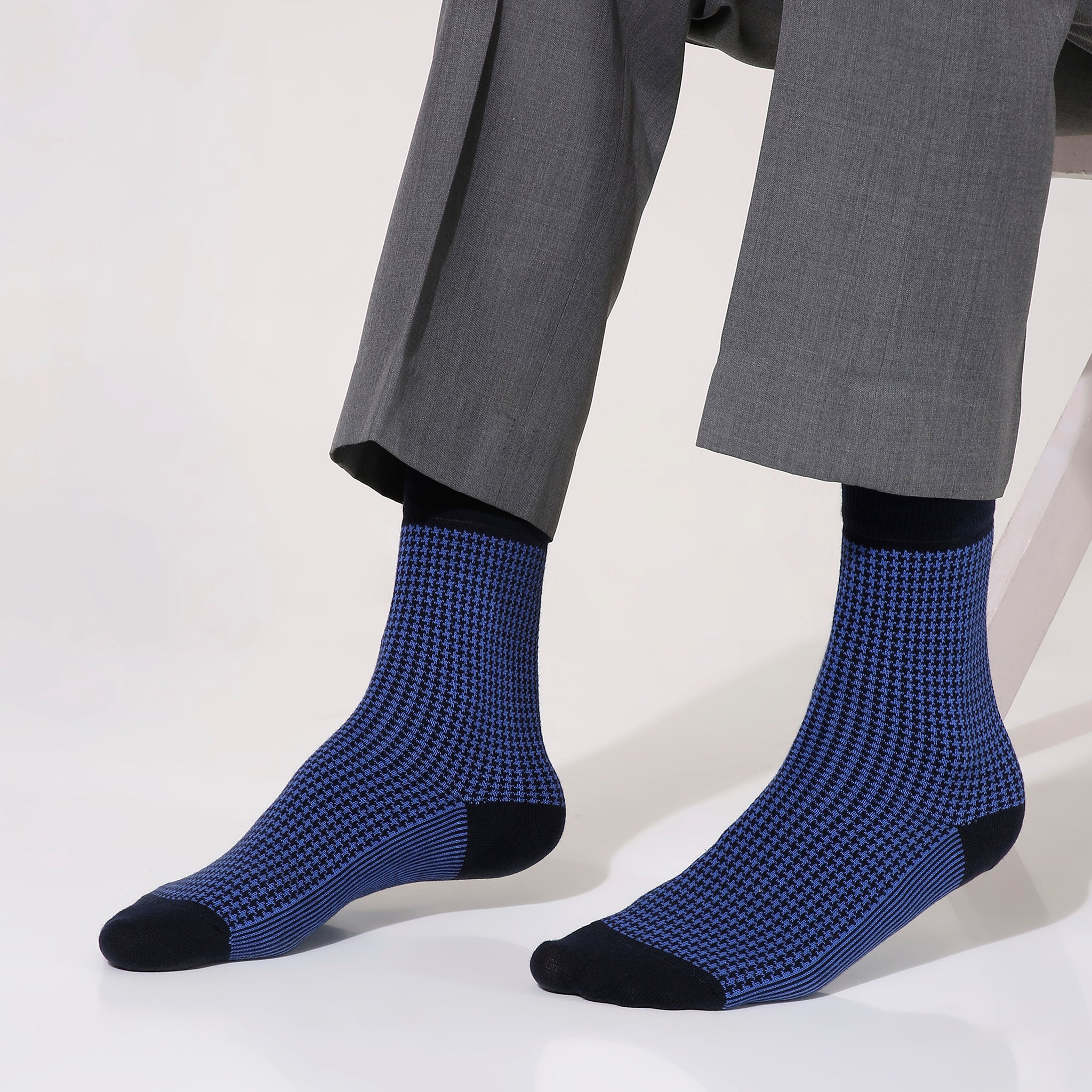 Houndstooth Men's Crew Socks - Blue