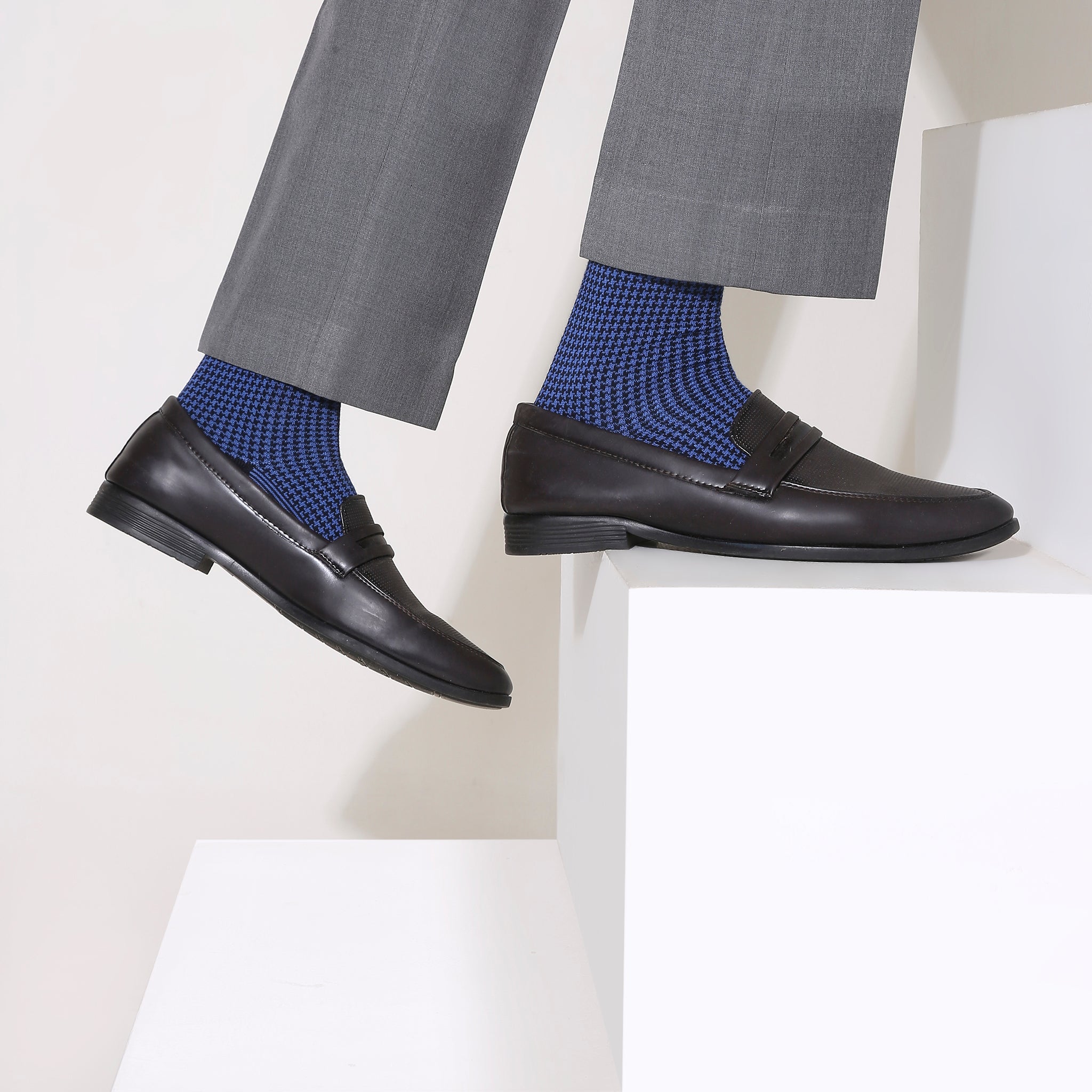 Houndstooth Men's Crew Socks - Blue