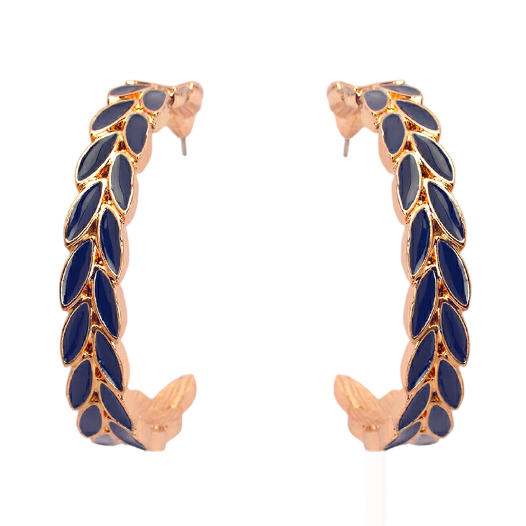 Navy Blue Enamel Leaves Hoops