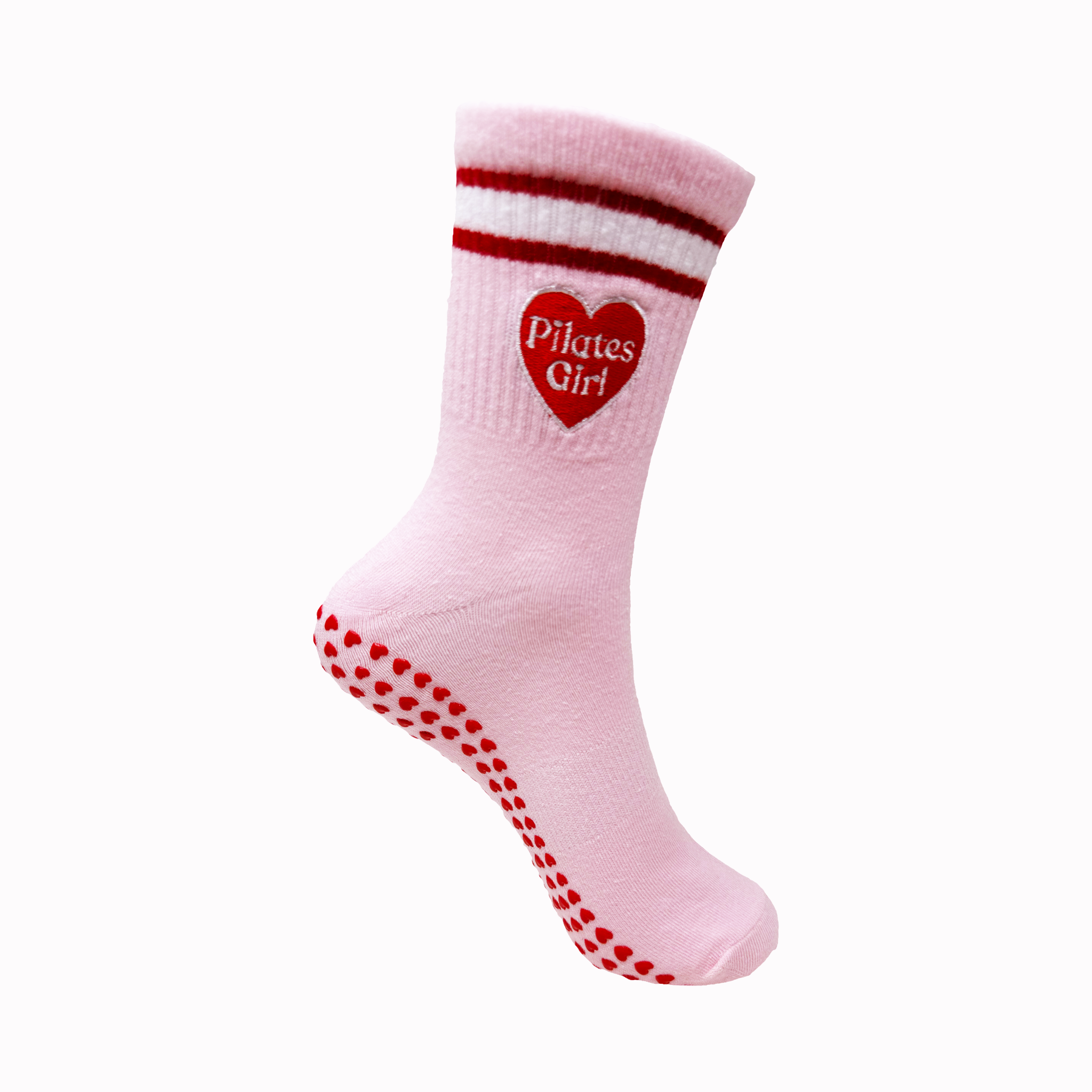 Yoga and Pilates Crew/ Full length Non-Slip Socks for Women - Rose Red Pilates Girl