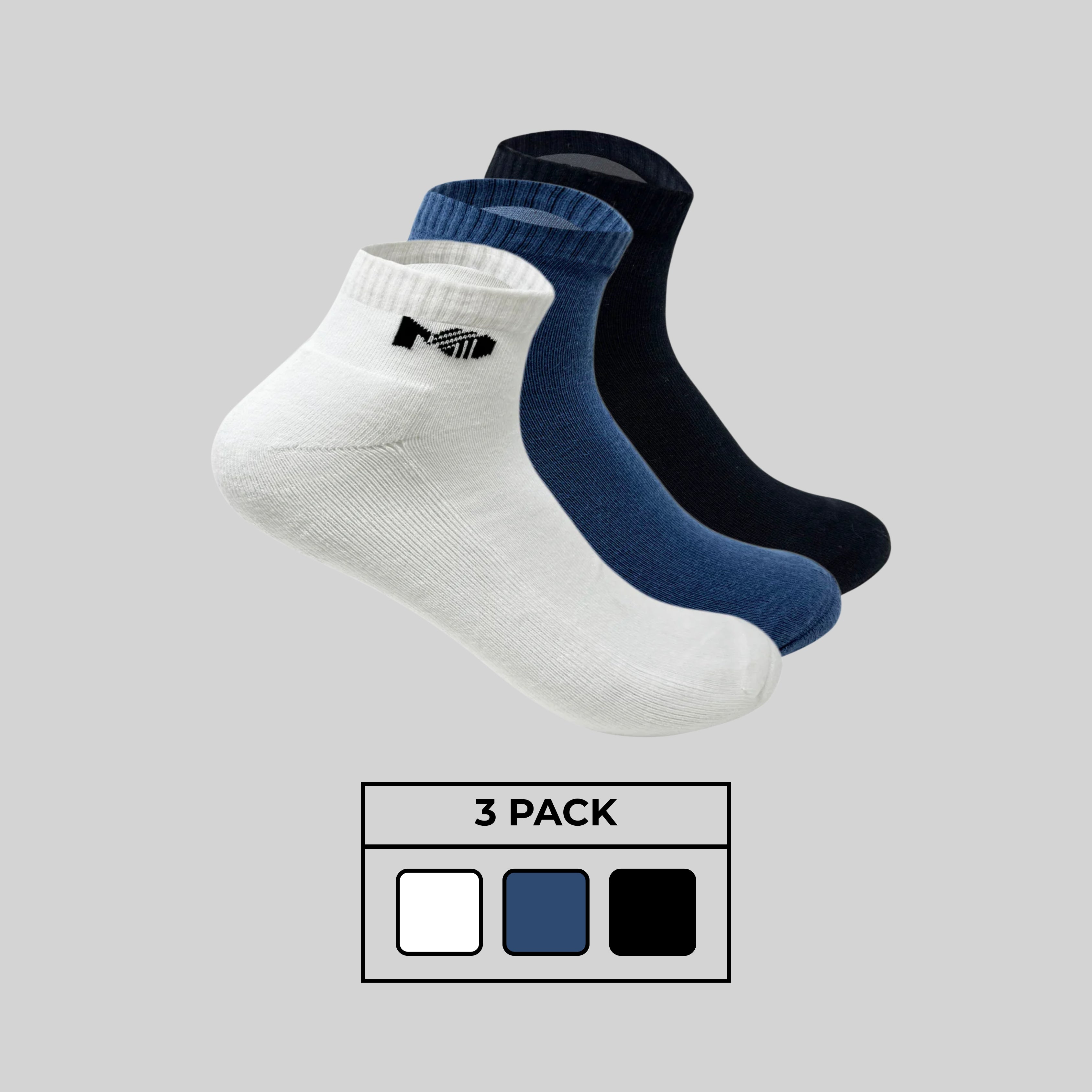 Cushioned Terry Sports Ankle Socks for Men - Set of 3