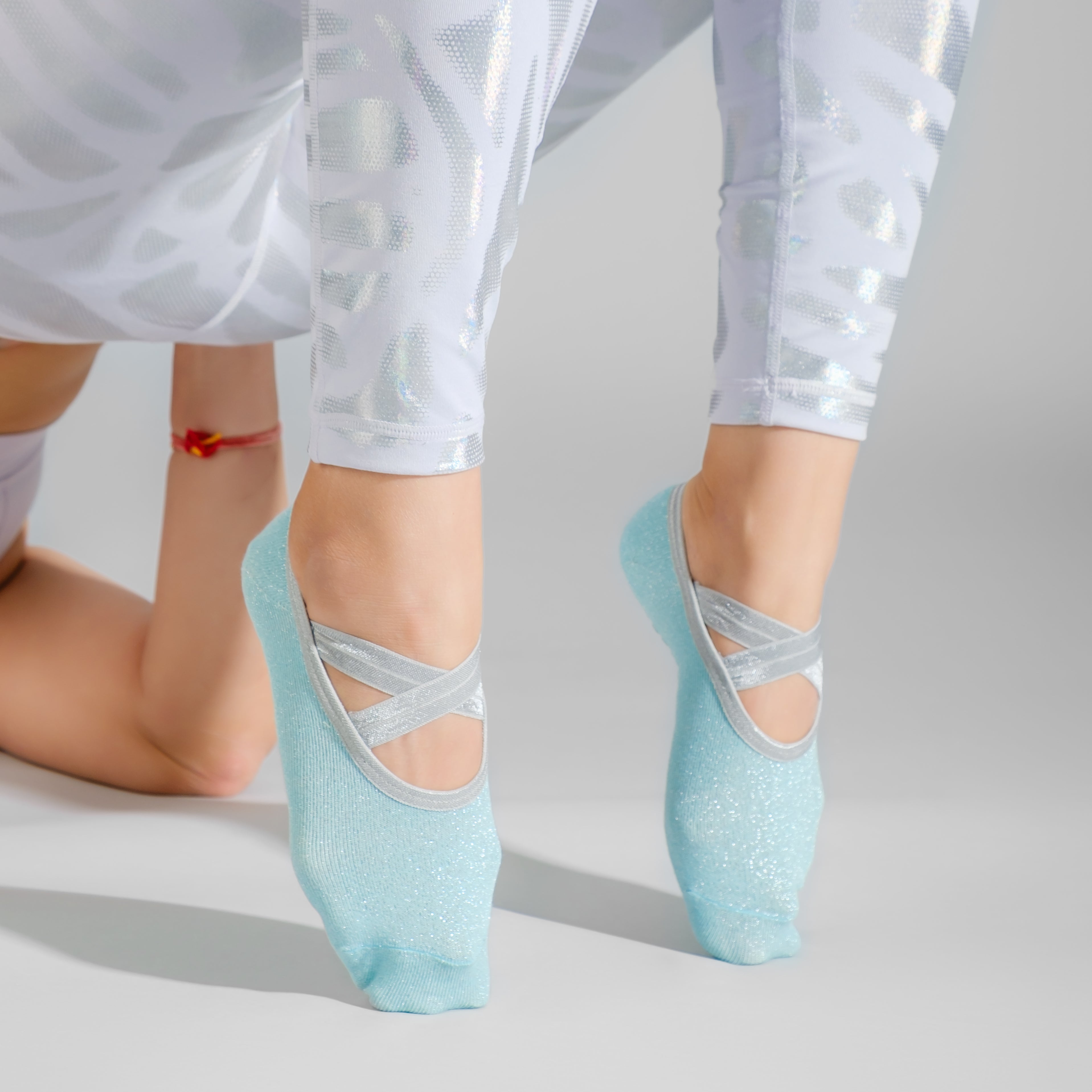 Yoga and Pilates Non-Slip Socks for Women - Shimmer Mint Green