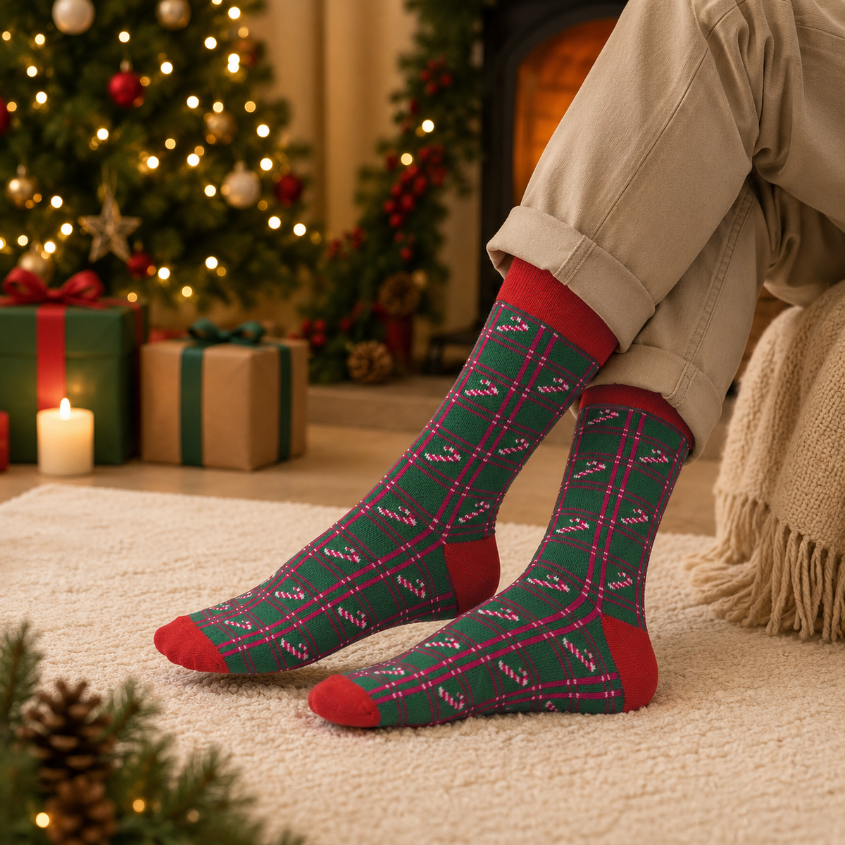Plaid Canes Men's Crew Socks