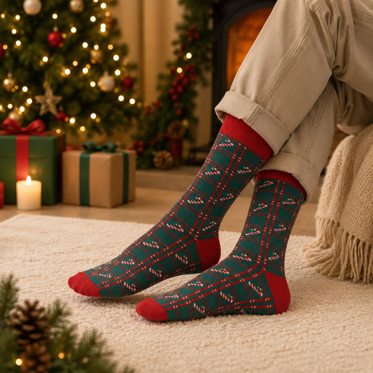 Plaid Canes Men's Crew Socks