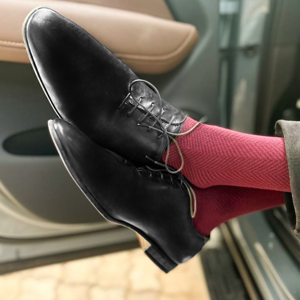 Herringbone Men's Crew Socks (Maroon)