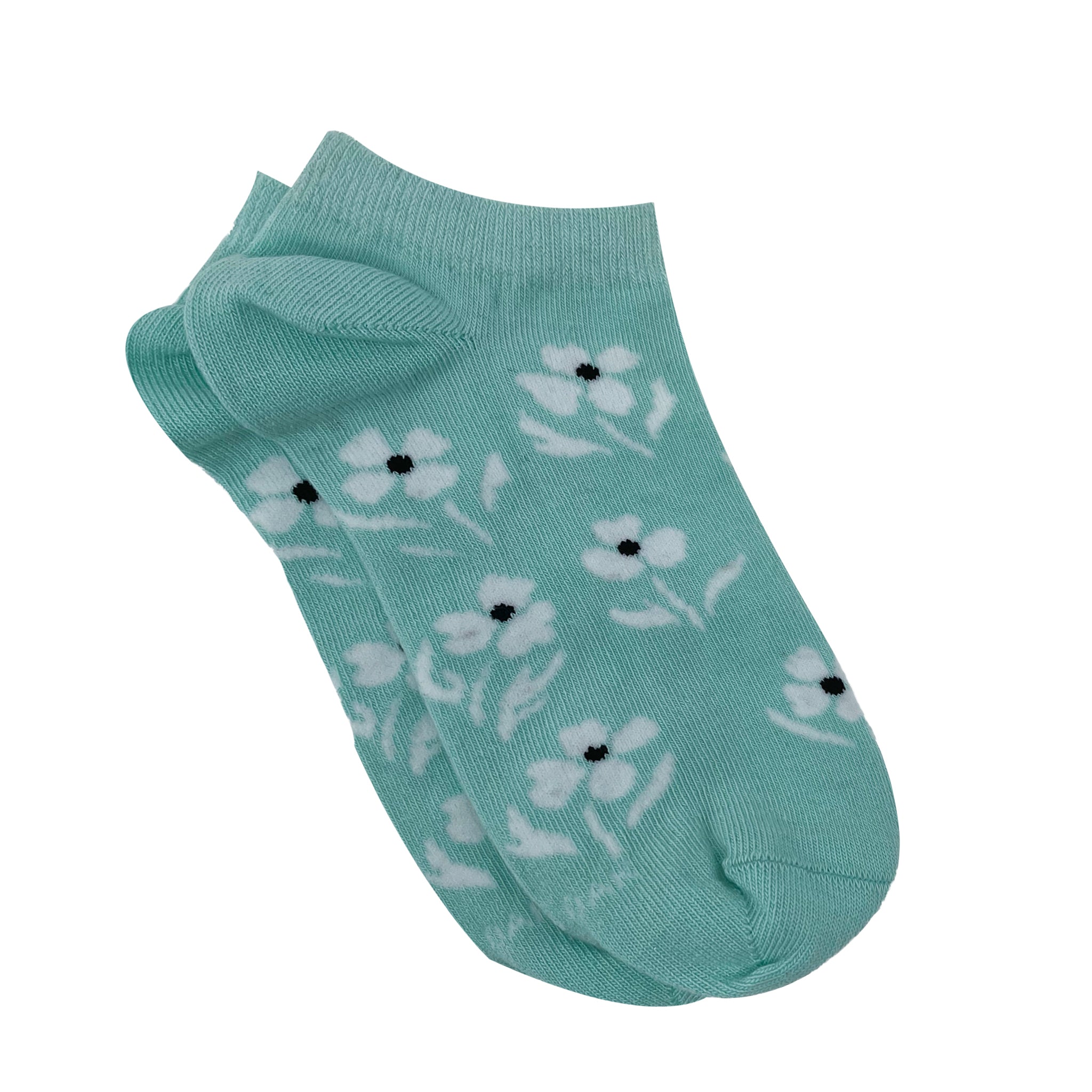 Mint Green Floral Ankle Socks for Women