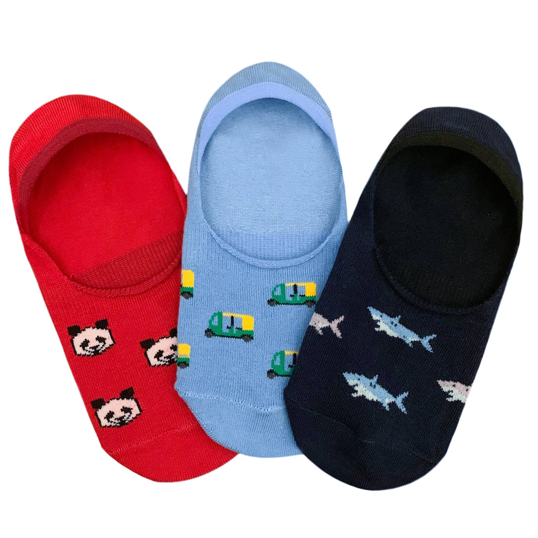 No-Show Loafer Socks for Men - Set of 3 (Red, Blue, Navy Blue)