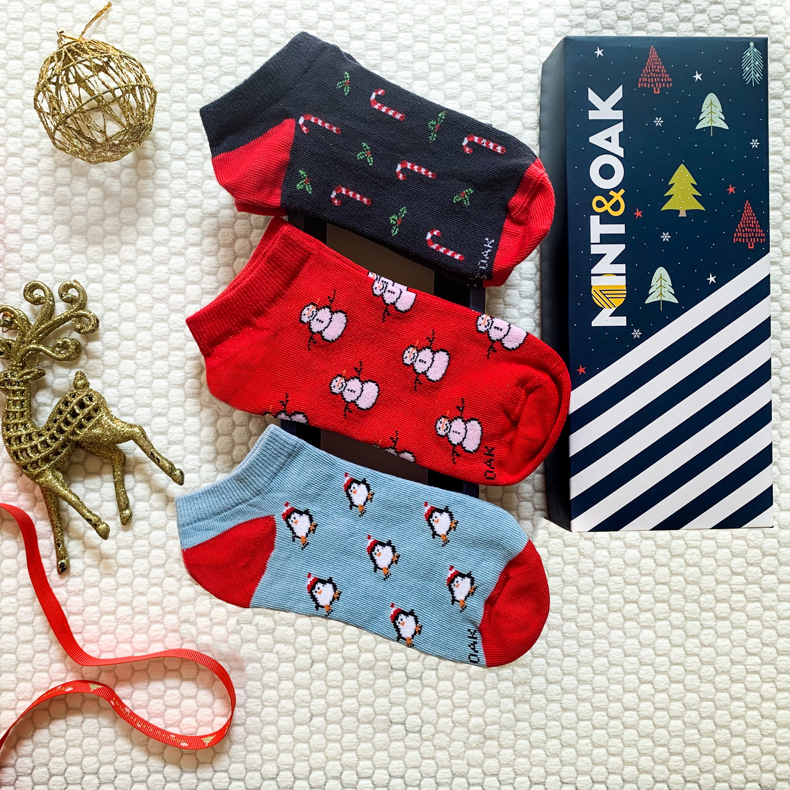 Christmas Set-of-3 Ankle Socks for Women