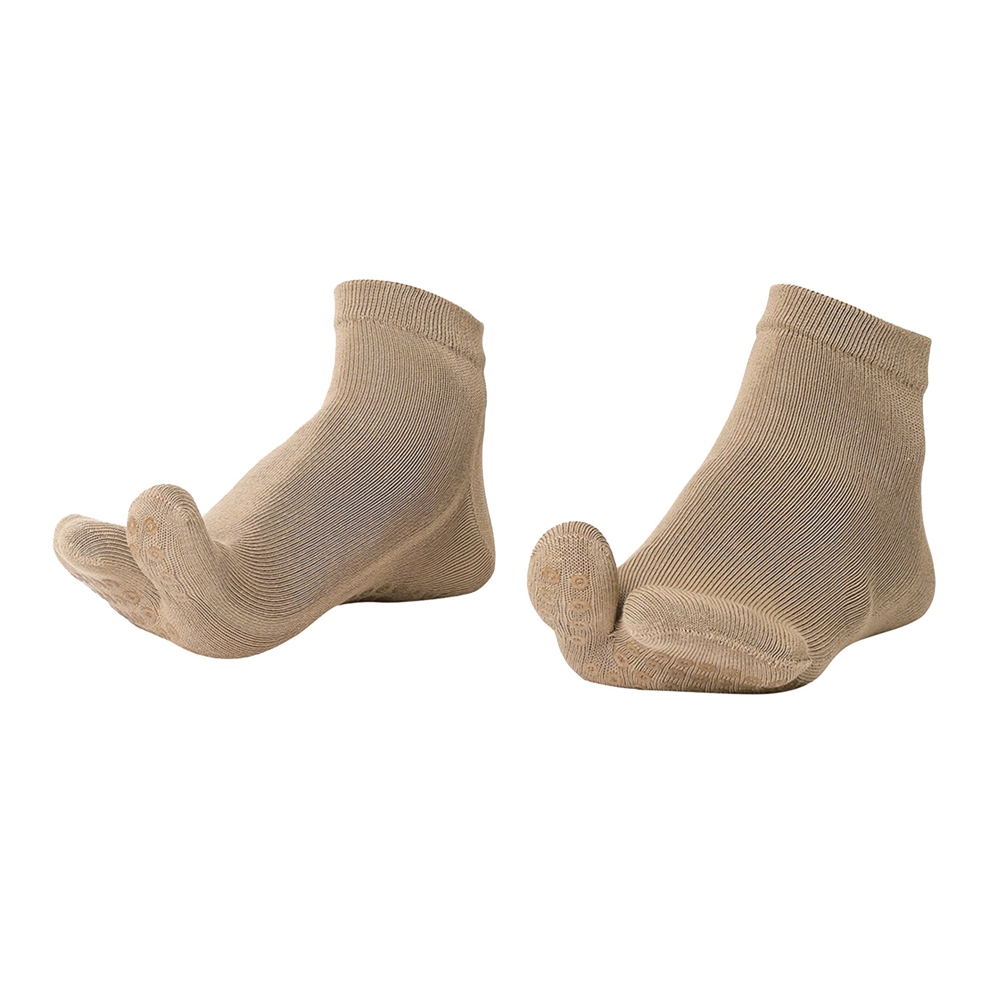 Unisex Anti-Slip Two-Toe Grip Socks for Elderly Care - Beige