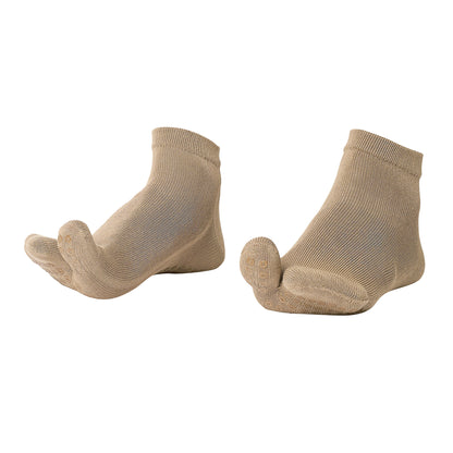 Unisex Anti-Slip Two-Toe Grip Socks for Elderly Care - Beige