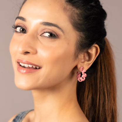 Flamingo pink curly hoops