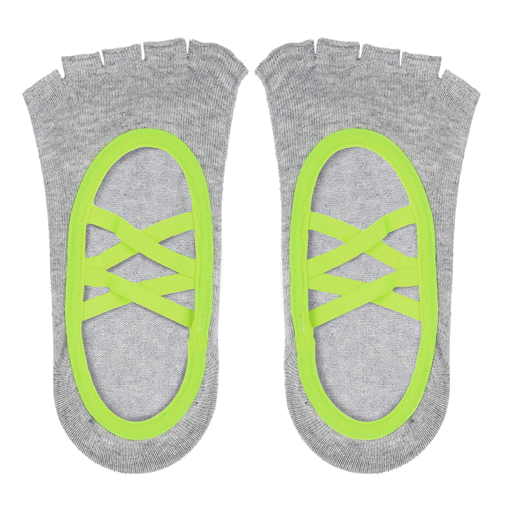 Yoga and Pilates Open Toe Non-Slip Socks for Women - Grey & Neon Green