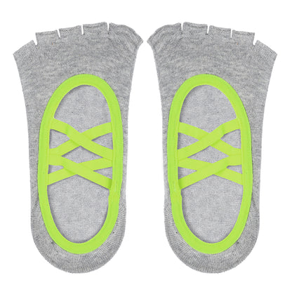 Yoga and Pilates Open Toe Non-Slip Socks for Women - Grey & Neon Green