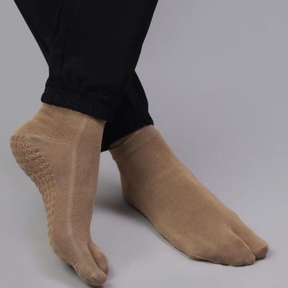 Pilates - Unisex Two-Toe Grip Socks – Anti-Slip Socks for Yoga, Pilates - Black, Navy Blue, Beige