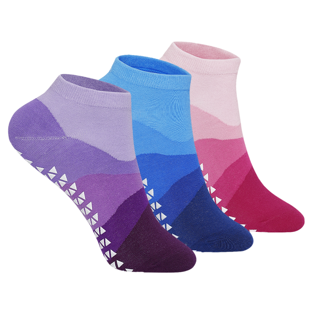 Yoga and Pilates Waves Non-Slip Socks for Women - Set of 3 (Purple, Blue, Pink)