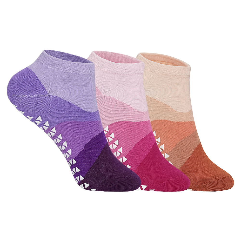 Yoga and Pilates Waves Non-Slip Socks for Women - Set of 3 (Purple, Pink, Orange)