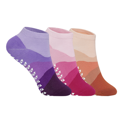 Yoga and Pilates Waves Non-Slip Socks for Women - Set of 3 (Purple, Pink, Orange)