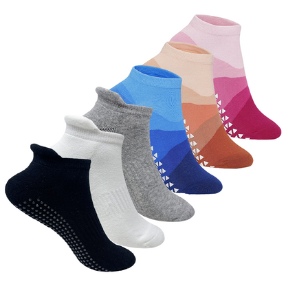 Yoga and Pilates Non-Slip Socks for Women - Set of 6 (Blue, Pink, Orange, White, Black, Light Grey)