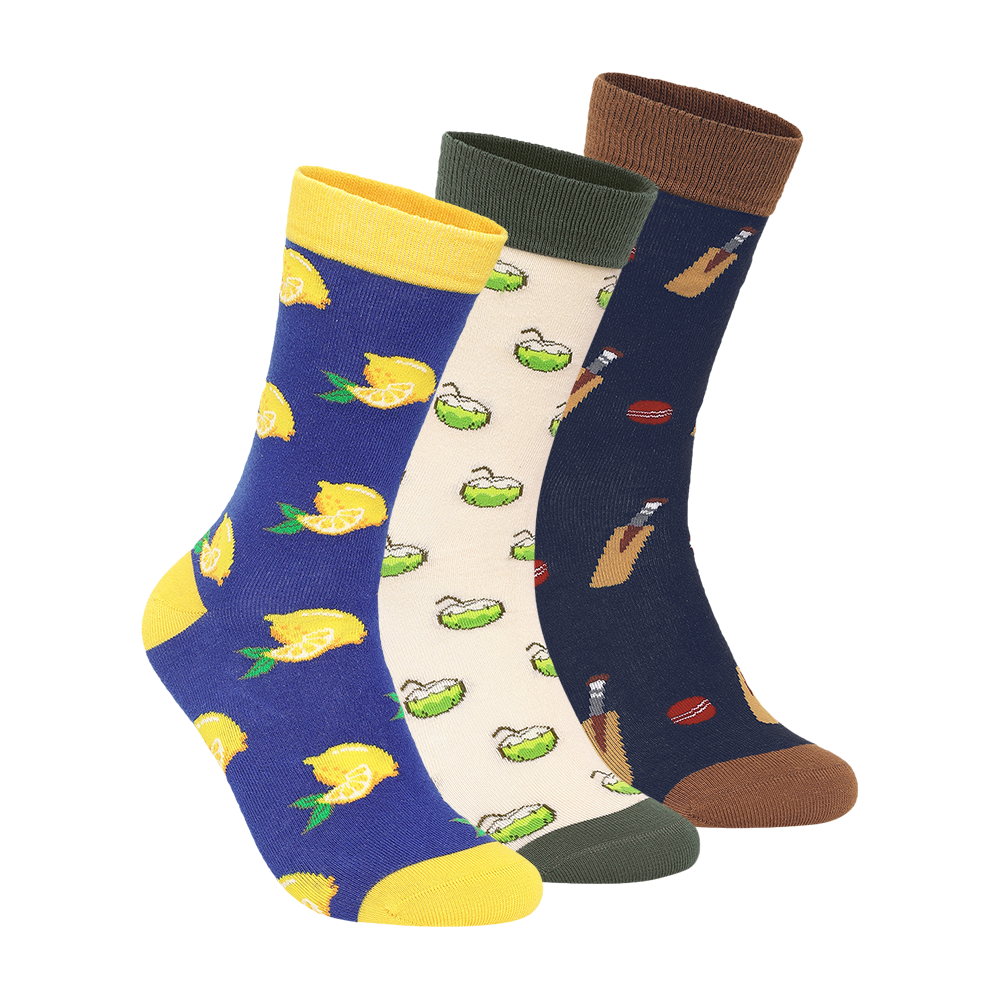Sip, Slice & Stride Set-of-3 Crew Socks for Men