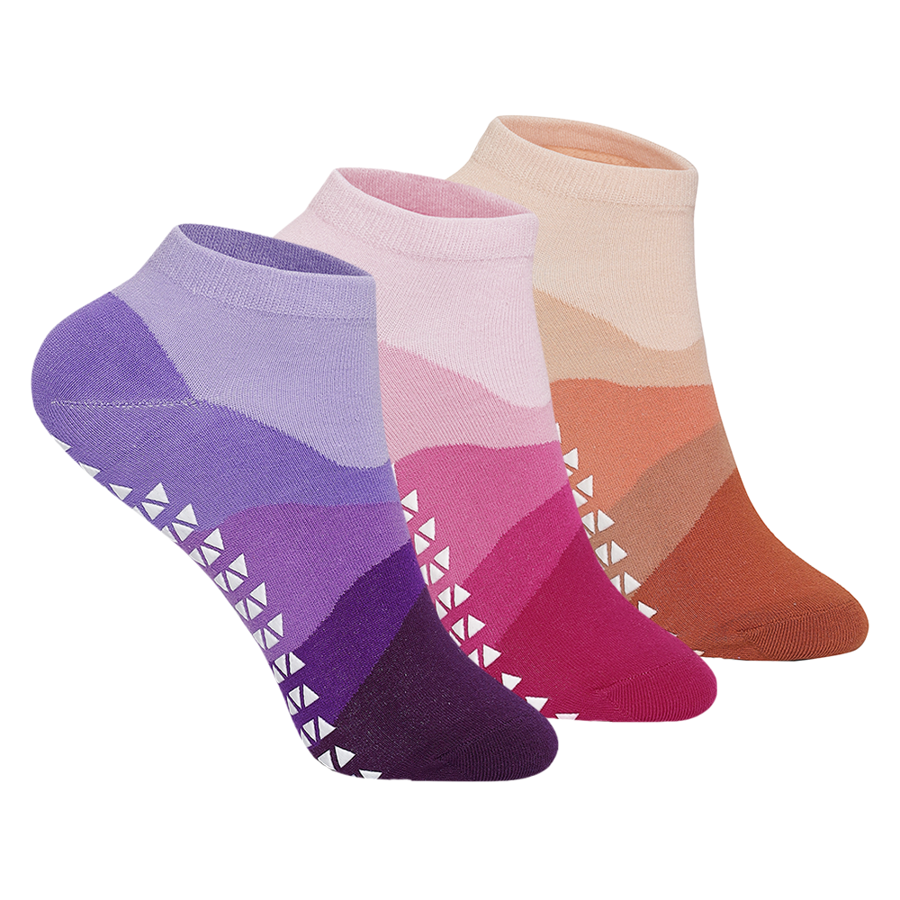 Yoga and Pilates Waves Non-Slip Socks for Women - Set of 3 (Purple, Pink, Orange)