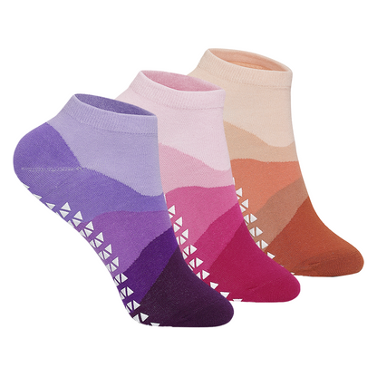 Yoga and Pilates Waves Non-Slip Socks for Women - Set of 3 (Purple, Pink, Orange)