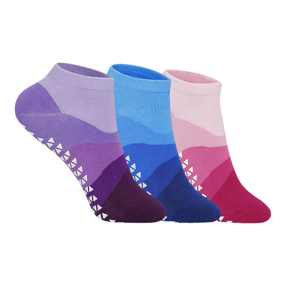 Yoga and Pilates Waves Non-Slip Socks for Women - Set of 3 (Purple, Blue, Pink)
