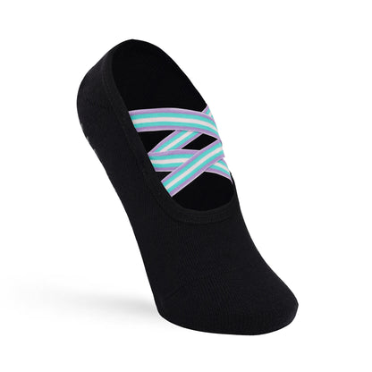 Double Criss Cross Yoga and Pilates Non-Slip Socks for Women - Black