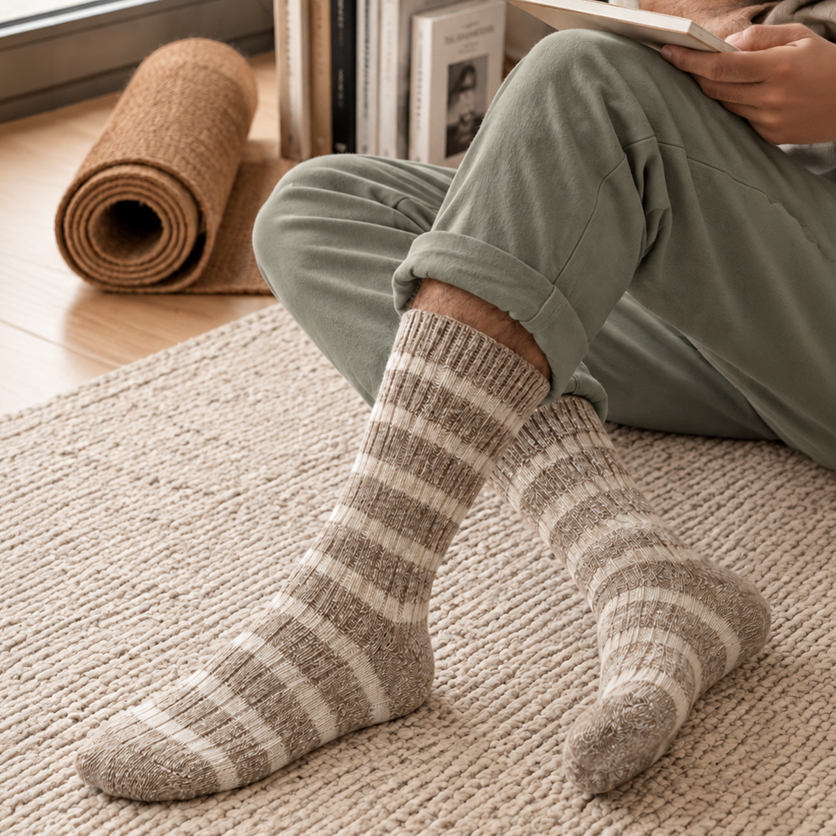 Men’s Thermal Crew Socks Set Of 3 - (Light Grey, Dark Grey, Light Brown)