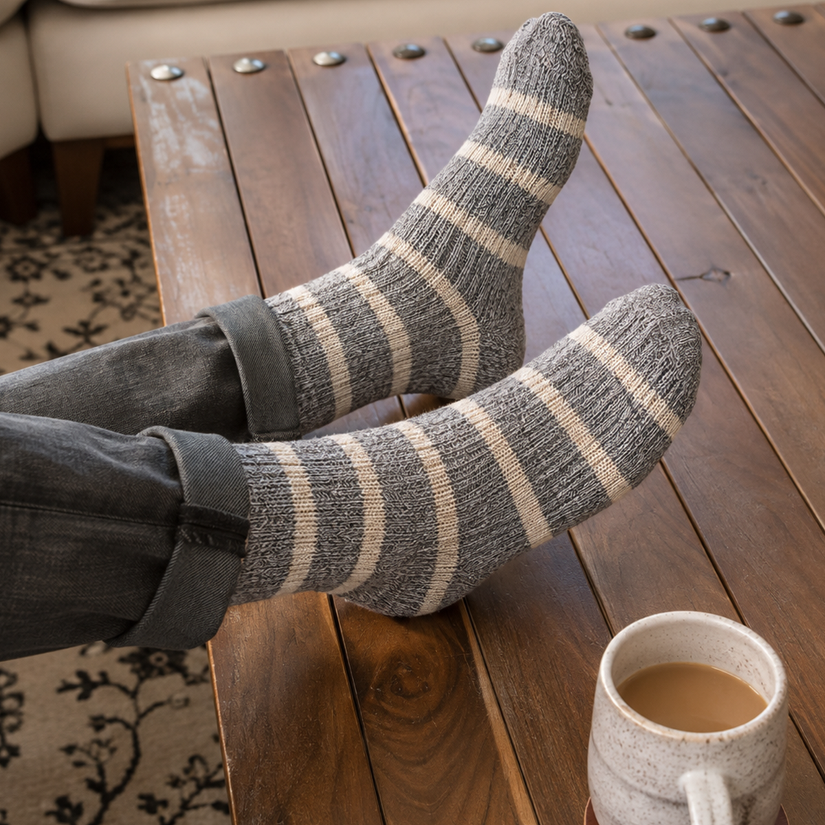 Men’s Thermal Crew Socks Set Of 3 - (Light Grey, Dark Grey, Light Brown)