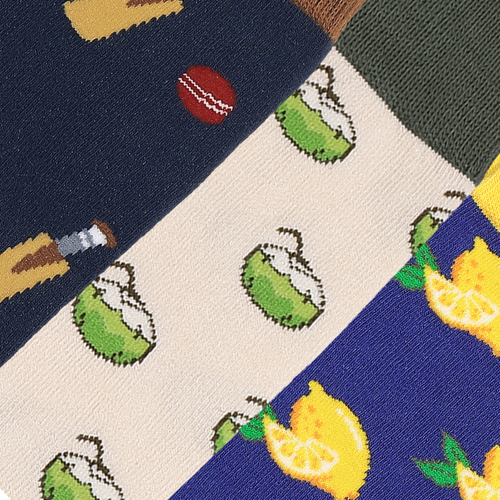 Sip, Slice & Stride Set-of-3 Crew Socks for Men