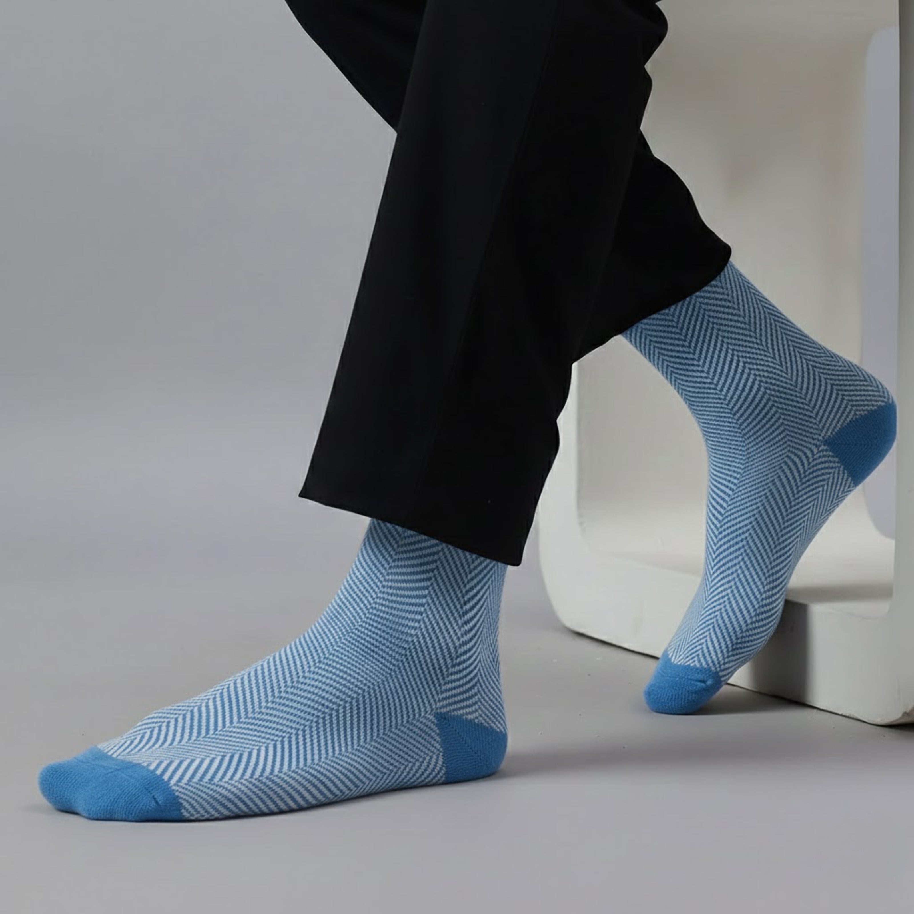 Herringbone Men's Crew Socks - Light Blue
