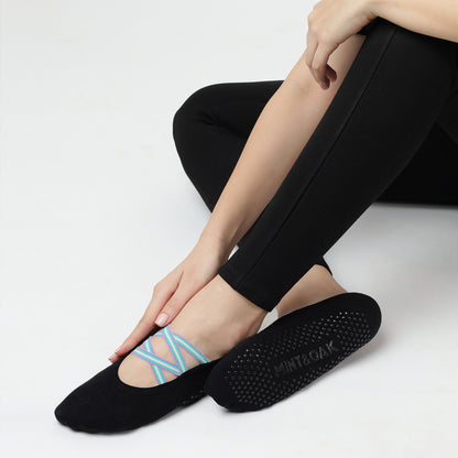 Double Criss Cross Yoga and Pilates Non-Slip Socks for Women - Set of 3 (Green, Black, Pink)