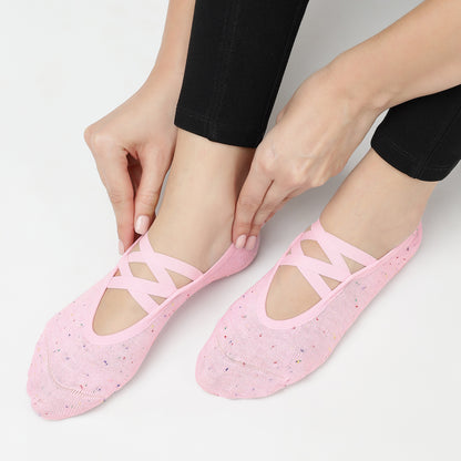 Double Criss Cross Yoga and Pilates Non-Slip Socks for Women - Set of 3 (Green, Black, Pink)