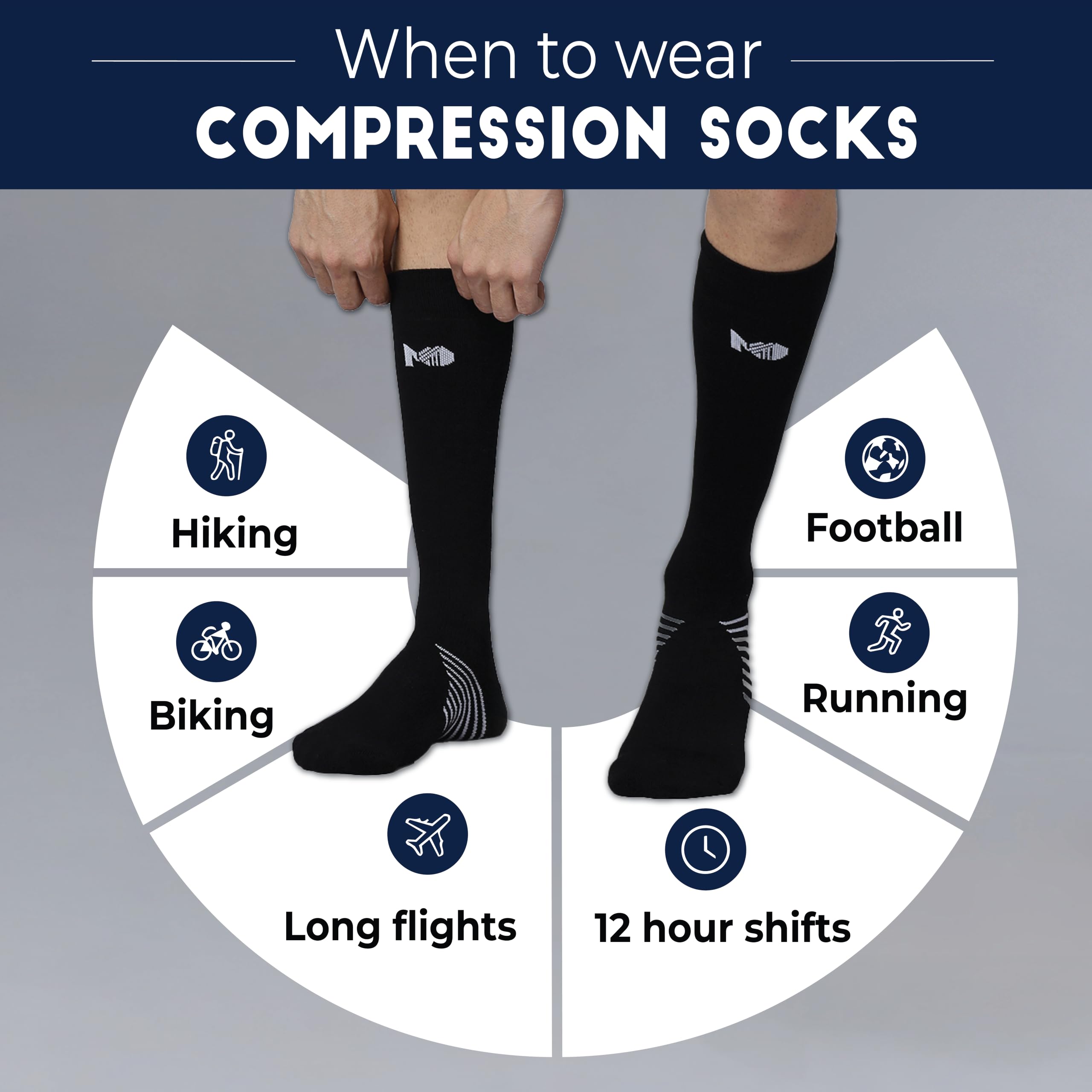 Bamboo Compression Socks for Men and Women - Set of 2 (Off-White, Black)