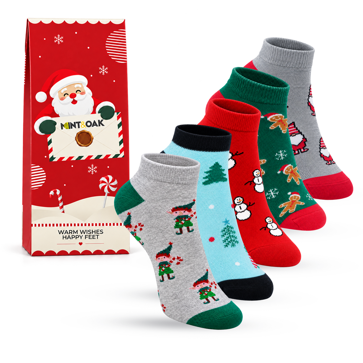 Cheerful Christmas Set-of-5 Ankle Socks for Women