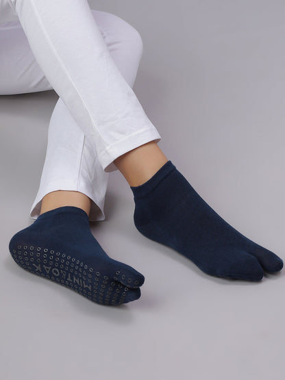 Pilates - Unisex Two-Toe Grip Socks – Anti-Slip Socks for Yoga, Pilates - Navy Blue