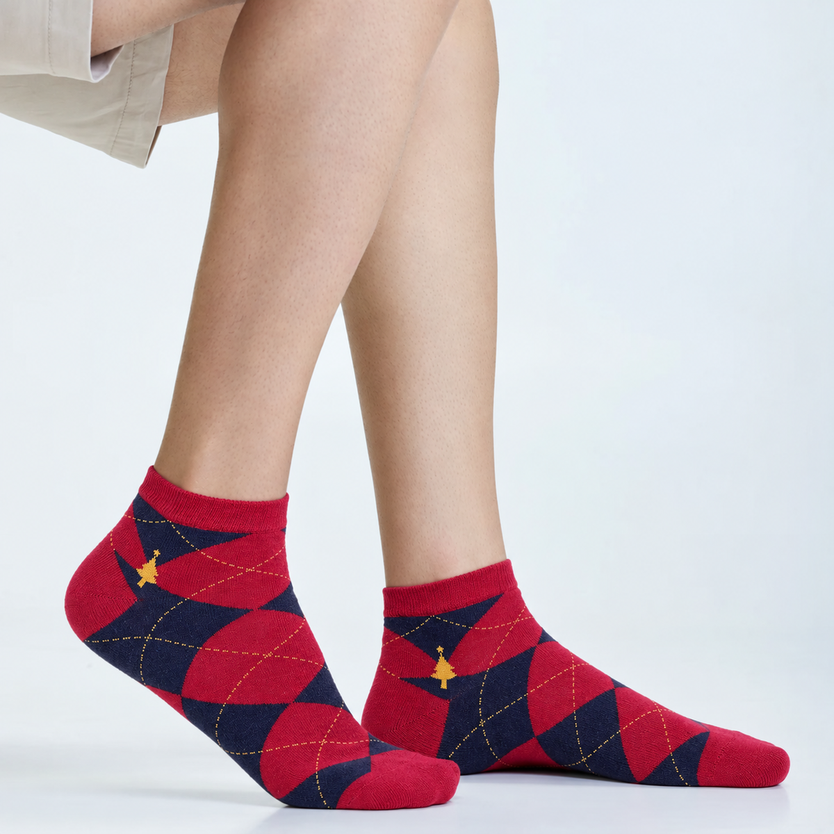 Xmas Argyle Men's Ankle Socks