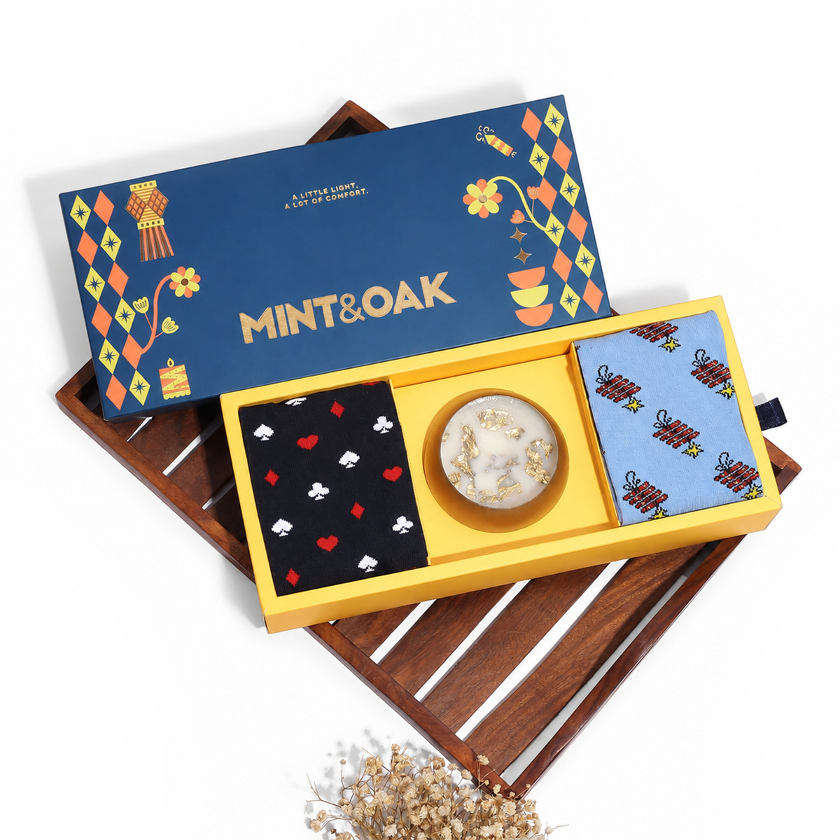 Diwali Gift Box with Crew Socks & Candle