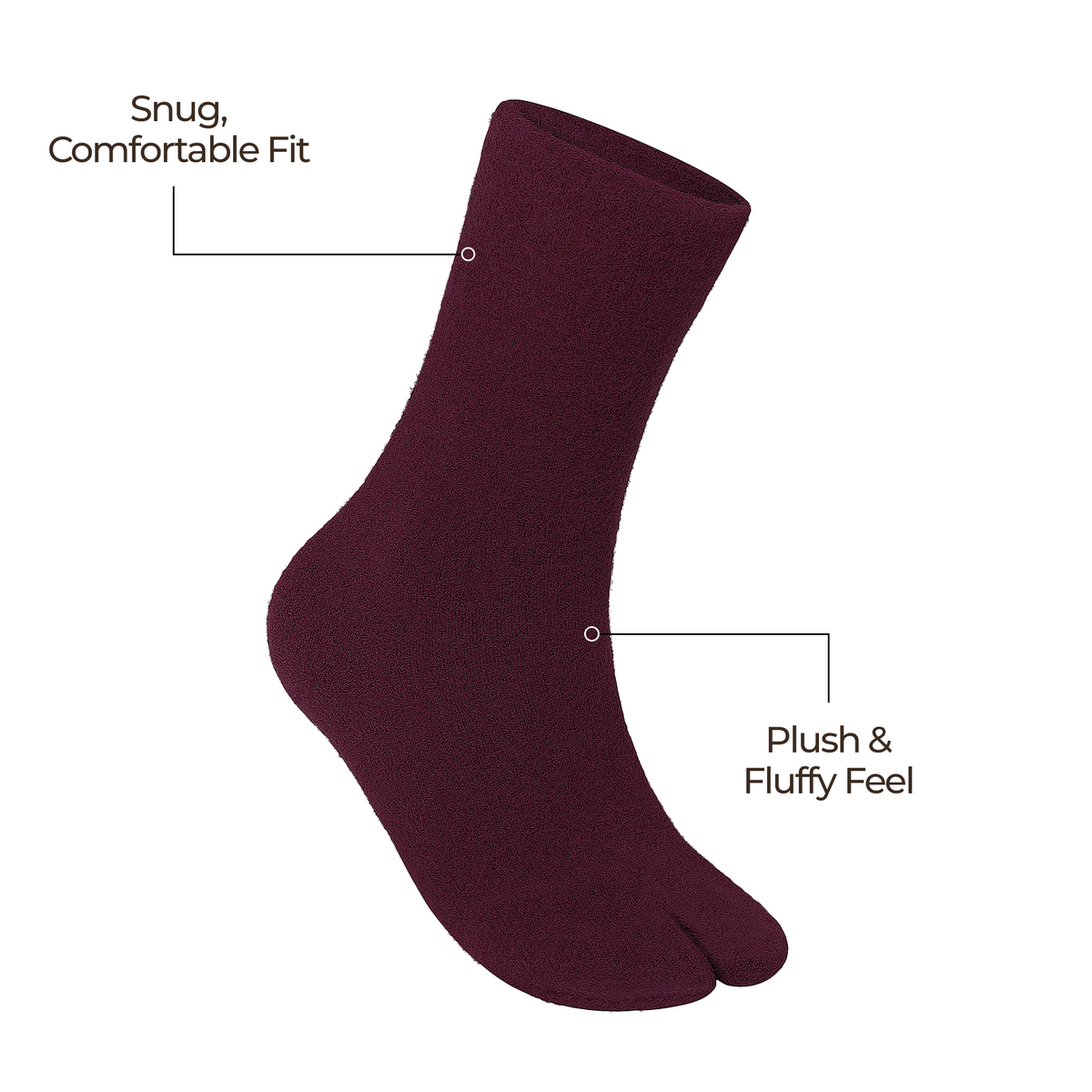 Women fuzzy Crew length socks - (WINE)