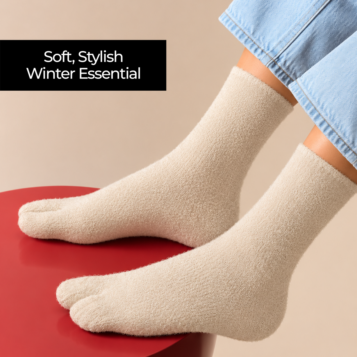 Women fuzzy Crew length socks - (BEIGE)