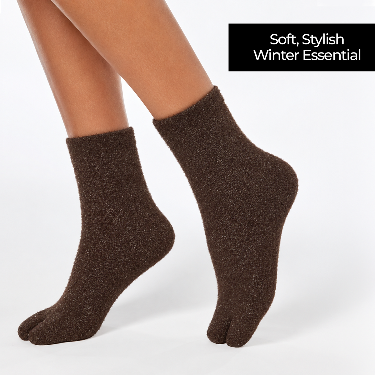 Women fuzzy Crew length socks - (BROWN)