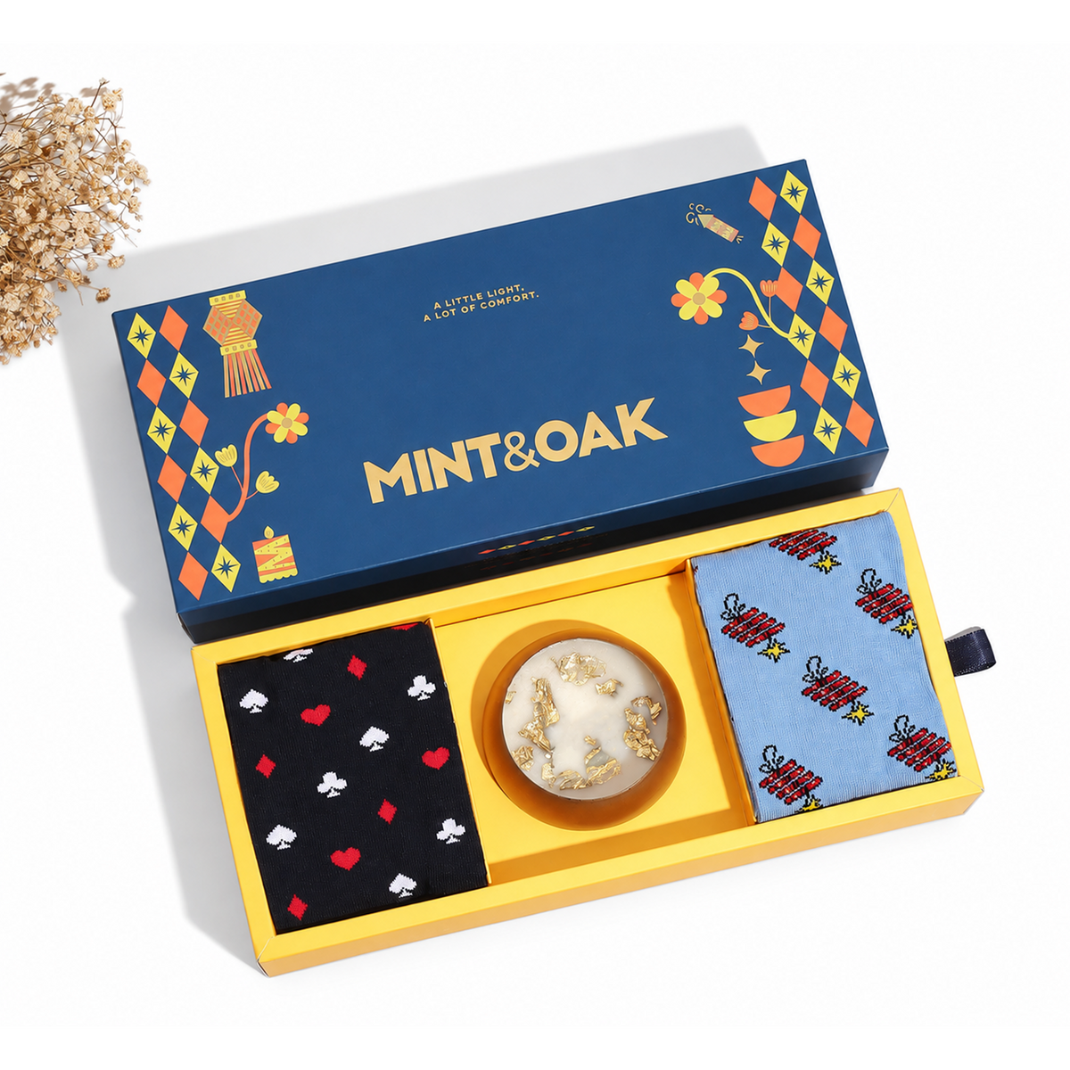Diwali Gift Box with Crew Socks & Candle