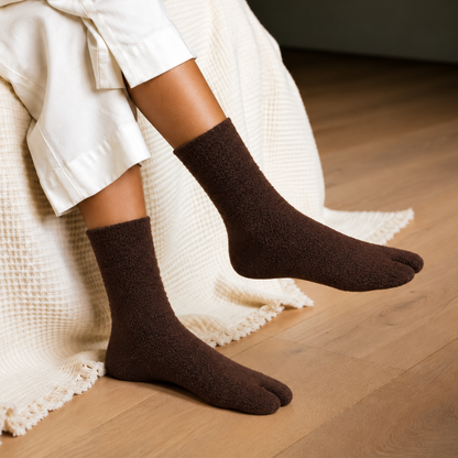 Women fuzzy Crew length socks - (BROWN)