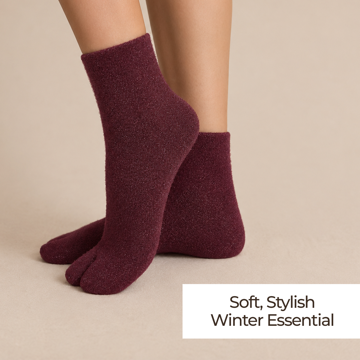 Women fuzzy Crew length socks - (WINE)