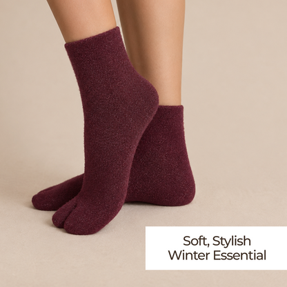 Women fuzzy Crew length socks - (WINE)