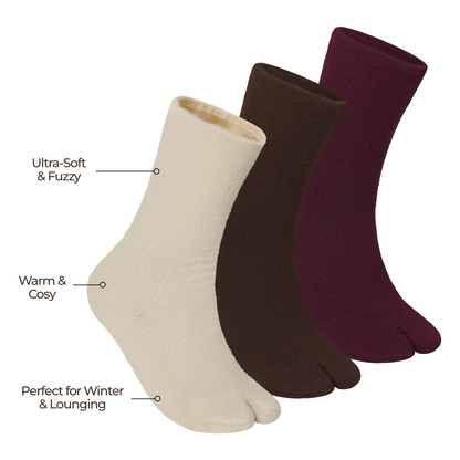 Women fuzzy Crew length socks - (BEIGE, BROWN, WINE)