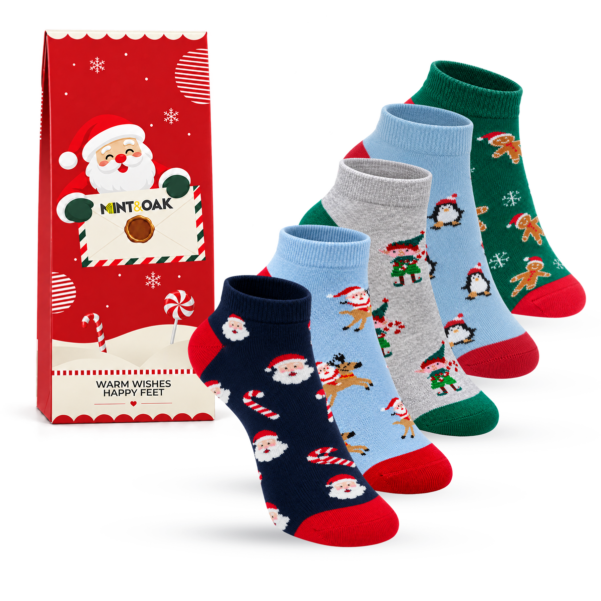 Holiday Magic Set-of-5 Ankle Socks for Women