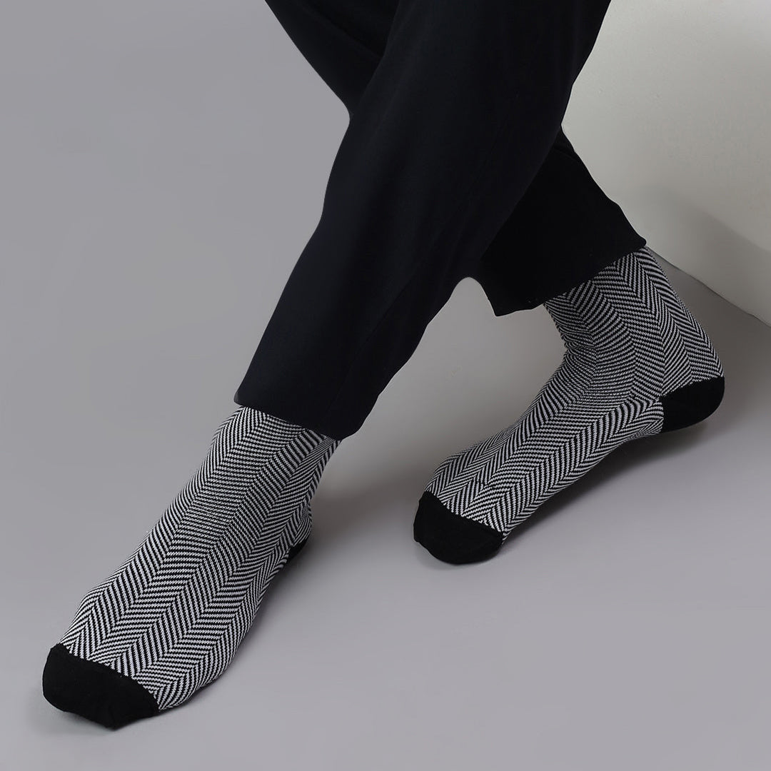 Herringbone Men's Crew Socks - Black